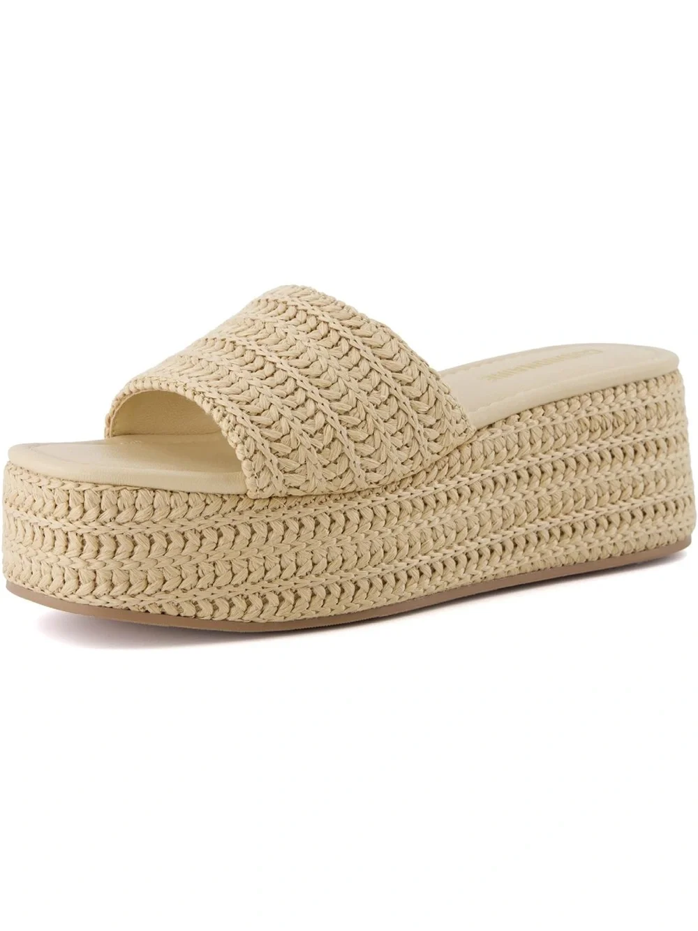 Cushionaire Natural Braided Platform Slide Sandals - 8.5